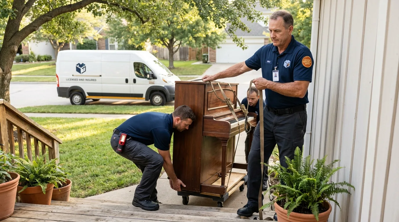 Licensed piano movers securing grand piano in Wernersville, PA