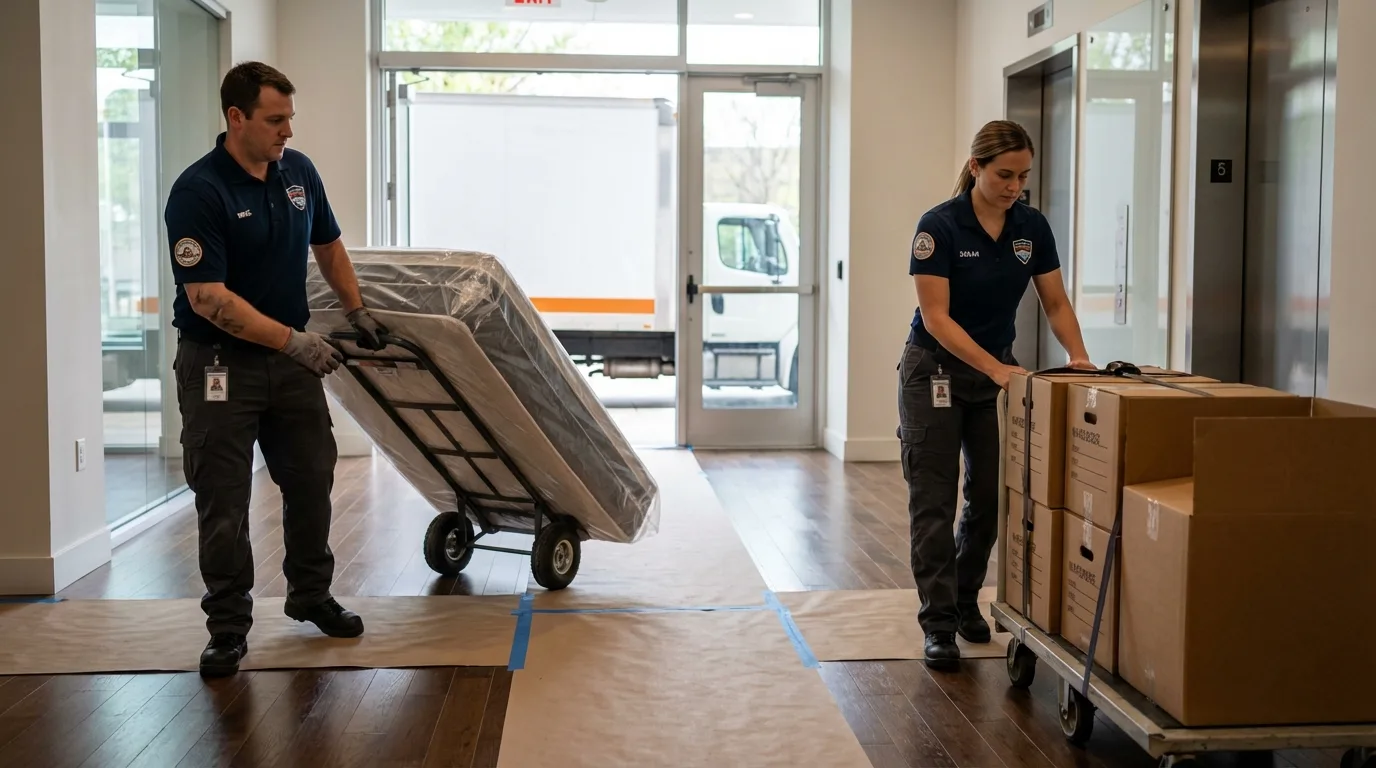 Professional apartment movers loading elevator in Wernersville, PA