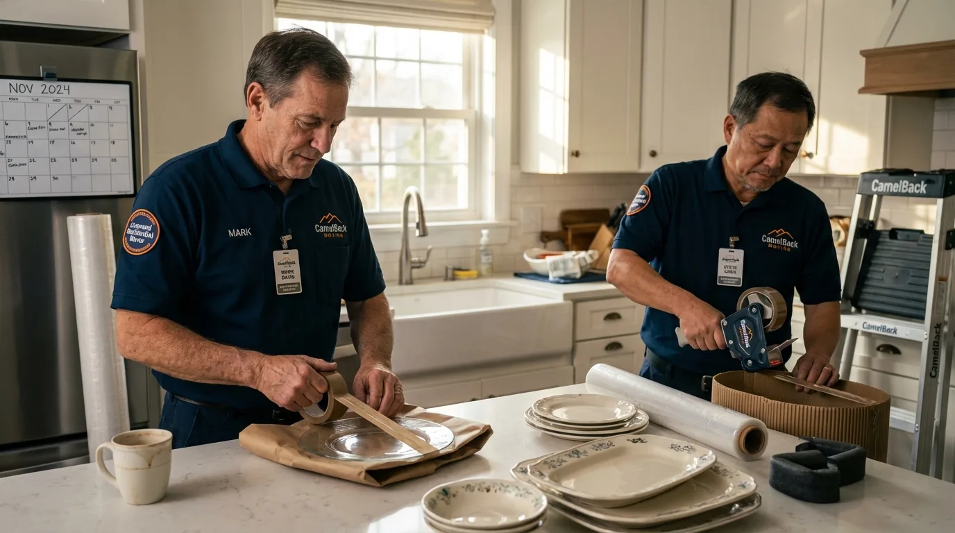 Professional crew packing kitchen dishware in Wernersville, PA